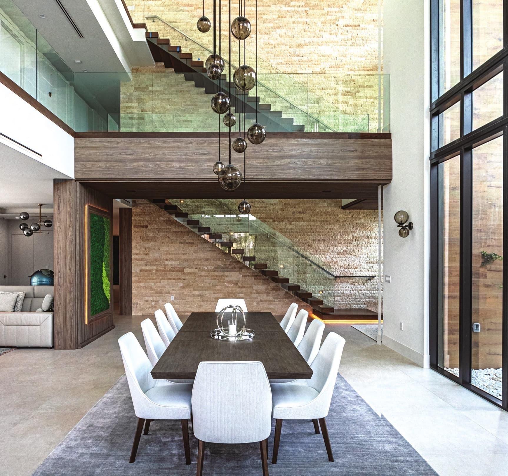 Fort Lauderdale Home Building Modern Masters Coral Ridge Country Club - Grand Dining Room with Floating Staircase